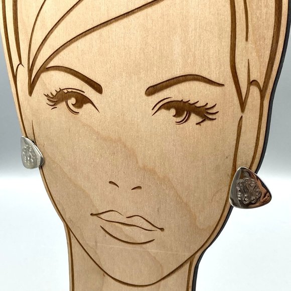 Elegant Engraved Scrollwork Earrings, Vintage Polished Silver Tone Rounded - Picture 5 of 5